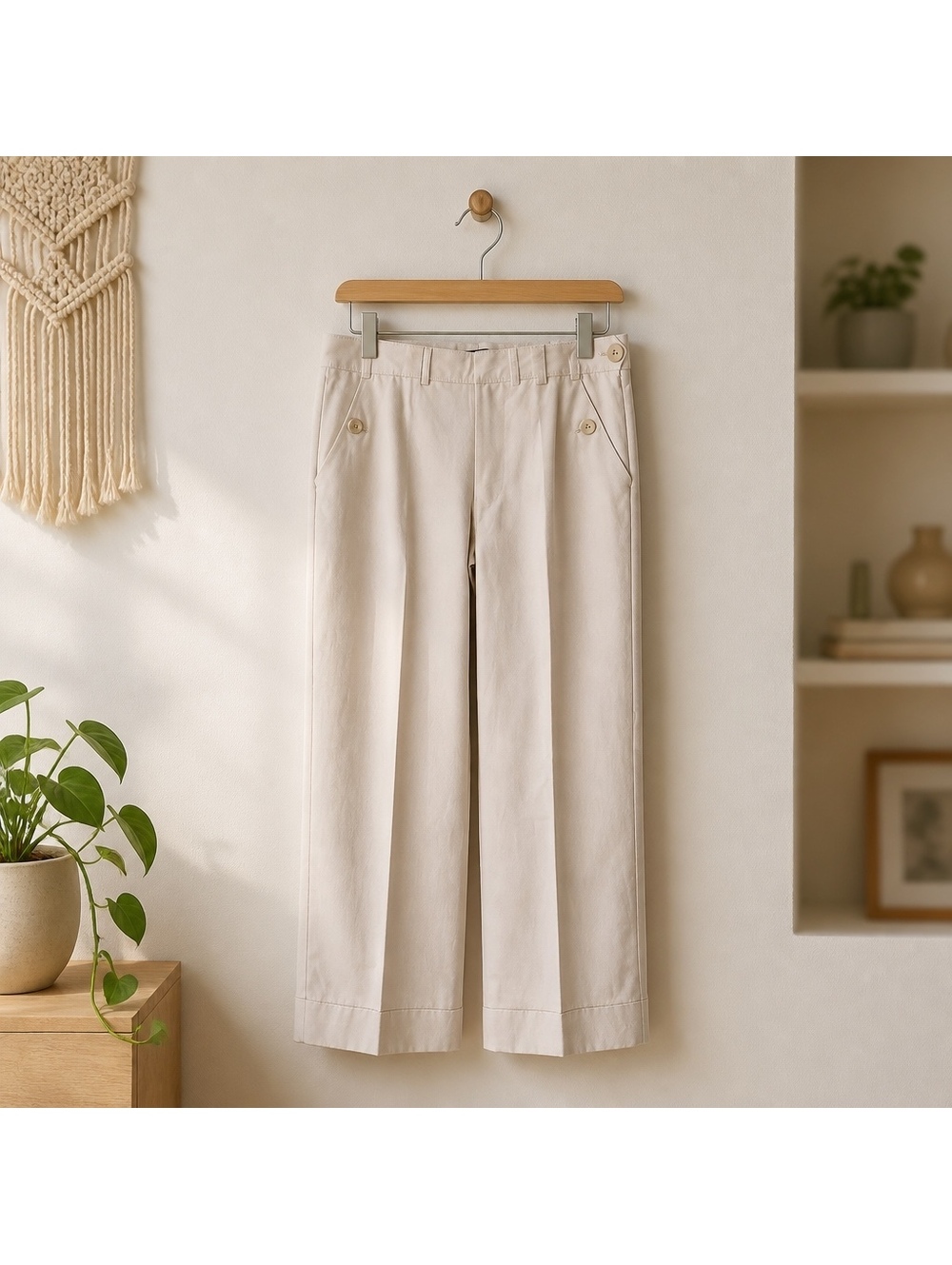 Sbaragano Women's Beige Linen/Cotton Blend Wide Leg Pants Size 14
